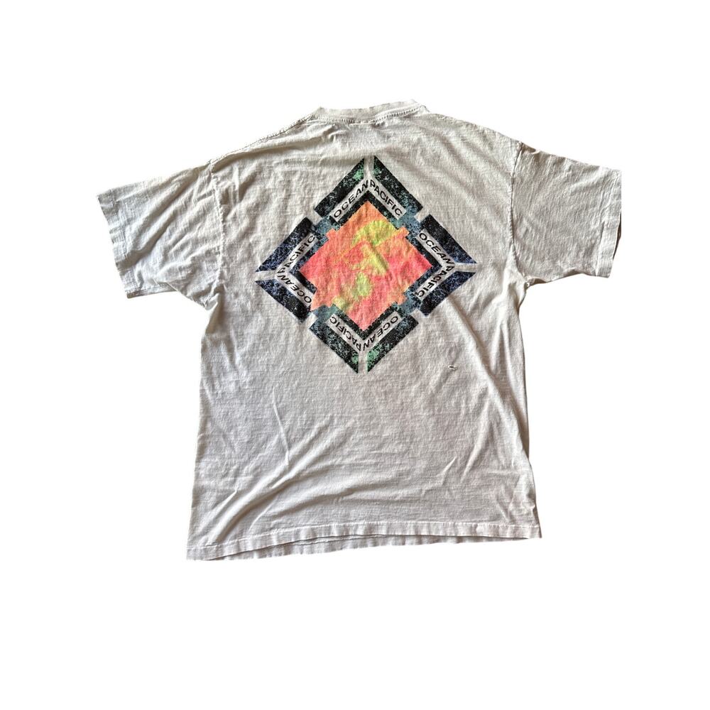 Vintage 90s Ocean Pacific OP Neon Surf Graphic Single Stitch Tee Large